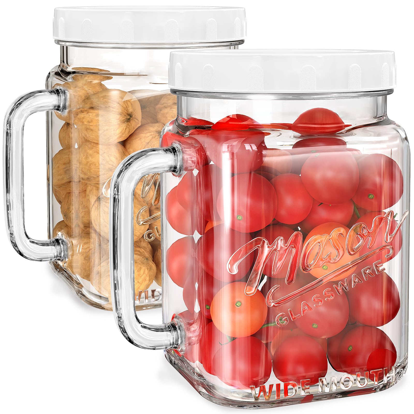 2 Pack Large Mason Jars, 74 oz Wide Mouth Glass Jar with Lid for